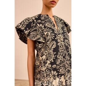 ULLA JOHNSON Severine Flutter Sleeve Cotton Poplin Top Noir Flora 2 NWT $270